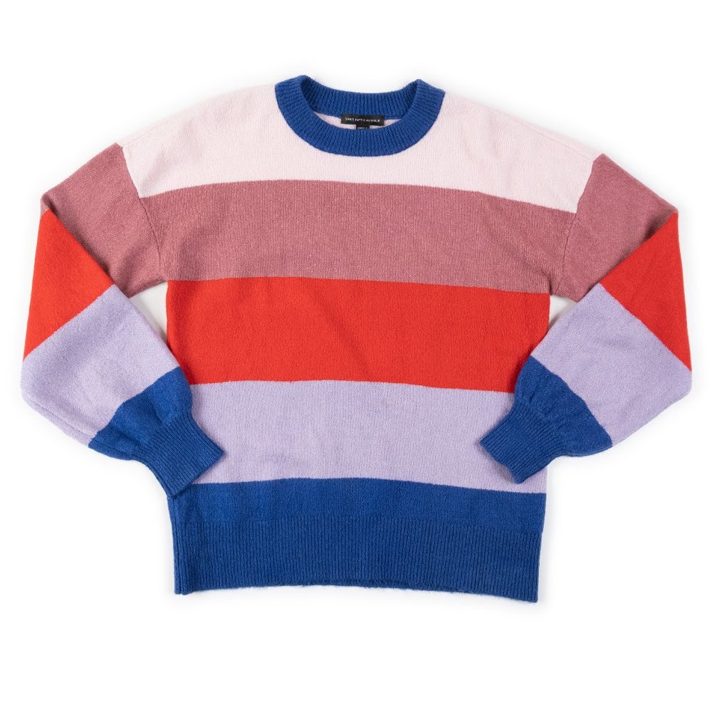 SAKS FIFTH AVENUE Bishop sleeve colorblock crewneck sweater size S